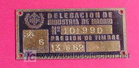 Posters: PLACA DE METAL. DELEGACION DE INDUSTRIA DE MADRID.  EPOCA DE FRANCO.. ENVIO GRATIS&iexcl;&iexcl;&iexcl;