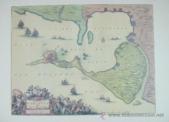 Posters: VISTA  DE LA BAHIA DE CADIZ  GRABADO  POR  JOANNES BLAEU