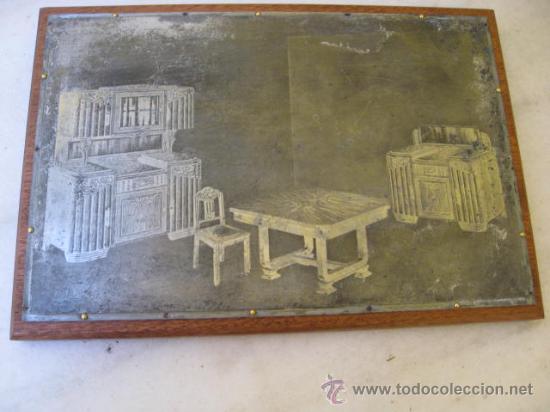 Posters: PLANCHA TIPOGRAFICA  DE PUBLICIDAD MUEBLES DECO EN ZINC  APROX 1940   1 KILO  - 3.9 &euro; CORREOS