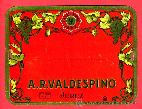 Posters: CHAPA VALDESPINO JEREZ ROJA, ORIGINAL, SUPER PIN 9 X 12 CMS. REVERSO LISO