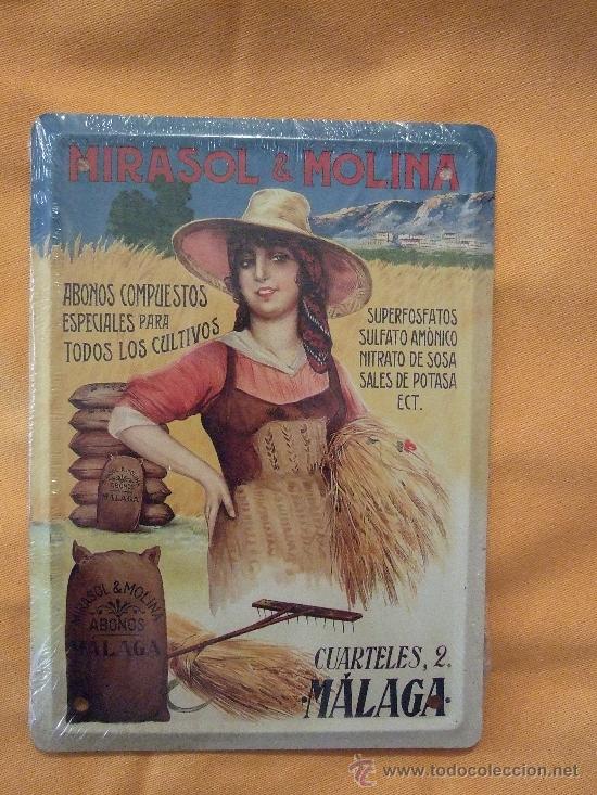 Carteles: CHAPA PUBLICIDAD MIRASOL & MOLINA - ABONOS COMPUESTOS MALAGA - 17X12,5