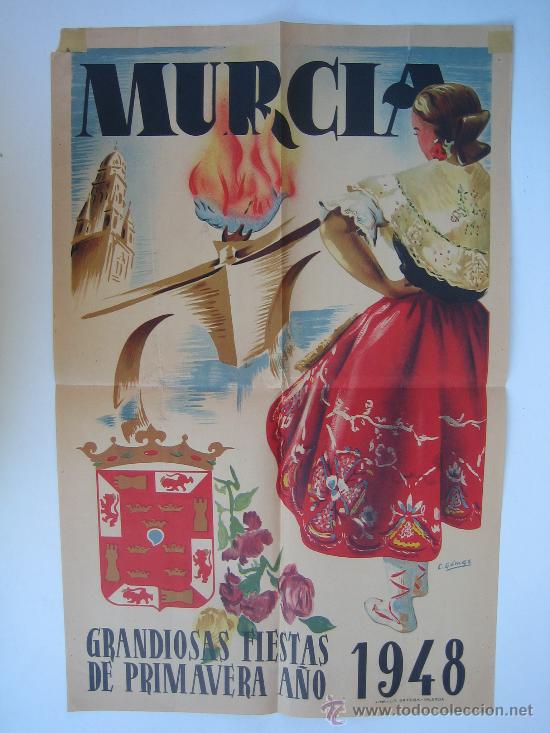 Affiches: PROPAGANDA EN PAPEL DE LAS FIESTAS DE PRIMAVERA DE 1948 DE MURCIA, ORIGINAL ( 50 x 32,5 cm.)