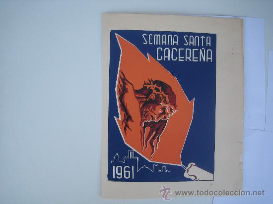 Posters: PROPAGANDA EN CARTULINA  DE SEMANA SANTA CACERE&Ntilde;A 1961. ORIGINAL ( 32,5 x 25,5)