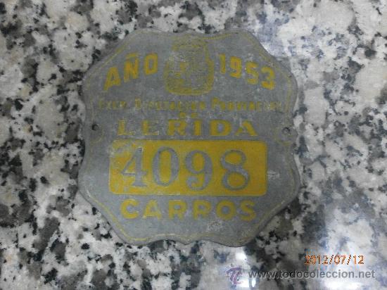 Posters: MATRICULA CARROS LERIDA N&ordm; 4098 A&Ntilde;O 1953