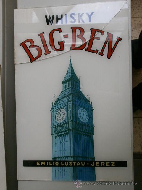Posters: CARTEL EN CRISTAL WHISKY BIG-BEN EMILIO LUSTAU JEREZ CARTEL ESPEJO 2