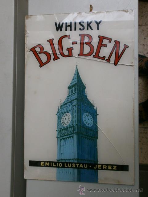 Posters: CARTEL EN CRISTAL WHISKY BIG-BEN EMILIO LUSTAU JEREZ CARTEL ESPEJO 6