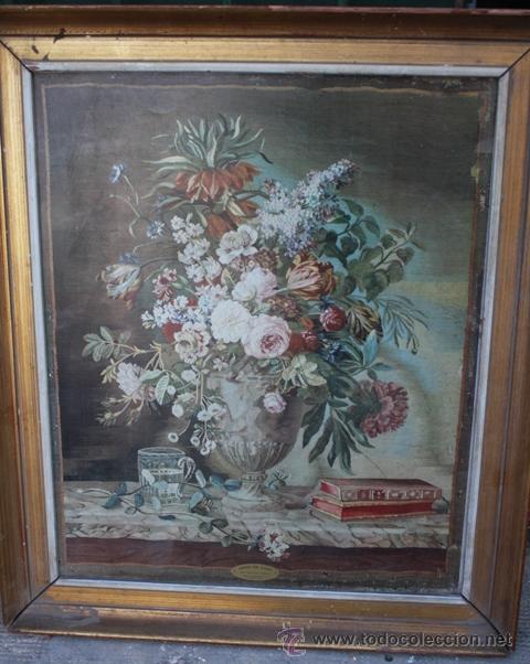 Affiches: precioso cuadro litografiado sobre chapa titulo jarron con flores .