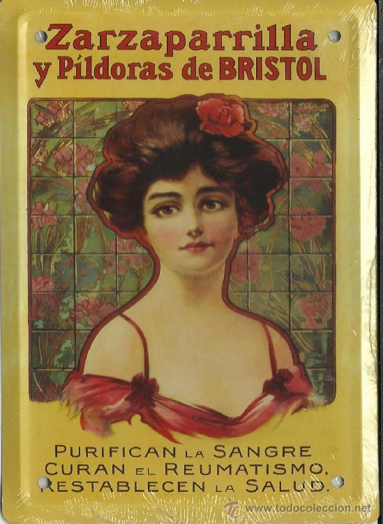 Posters: CARTEL MET&Aacute;LICO. ZARZAPARRILLA Y P&Iacute;LDORAS DE BRISTOL DE M&Aacute;LAGA. 12,5 X 17,5 CM.