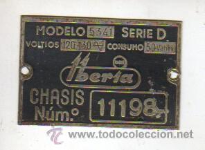 Carteles: Chapa o placa de radio Iberia modelo 5341 serie D chasis