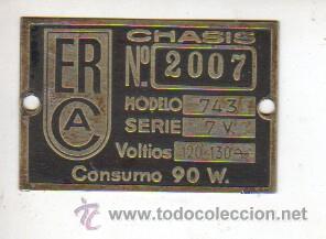 Carteles: Chapa o placa de radio Erca ,modelo 743 serie 7 v chasis