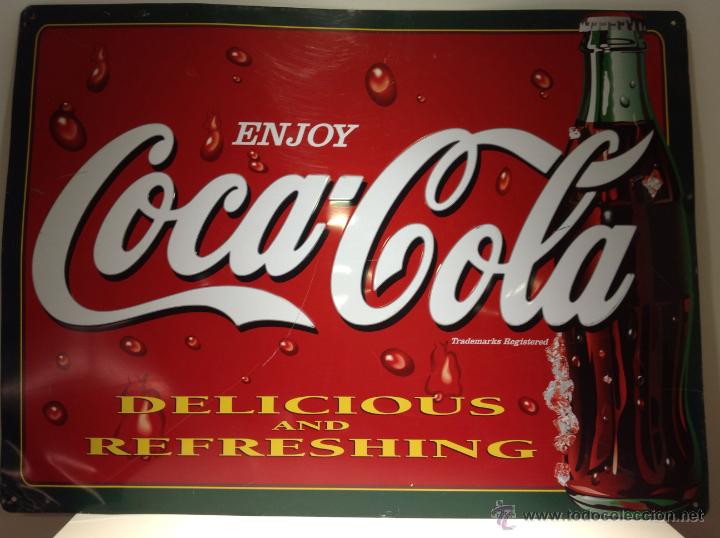 Plakate: ANTIGUO CARTEL DE CHAPA DE COCA COLA *DELICIOUS AND REFRESHING*