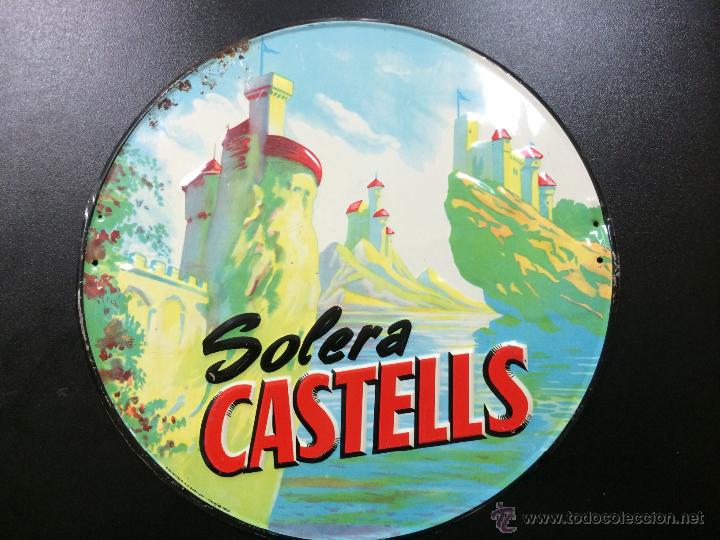Affiches: CARTEL PLACA CHAPA PUBLICITARIA LITOGRAFIADA- VINOS SOLERA CASTELLS -1960's.
