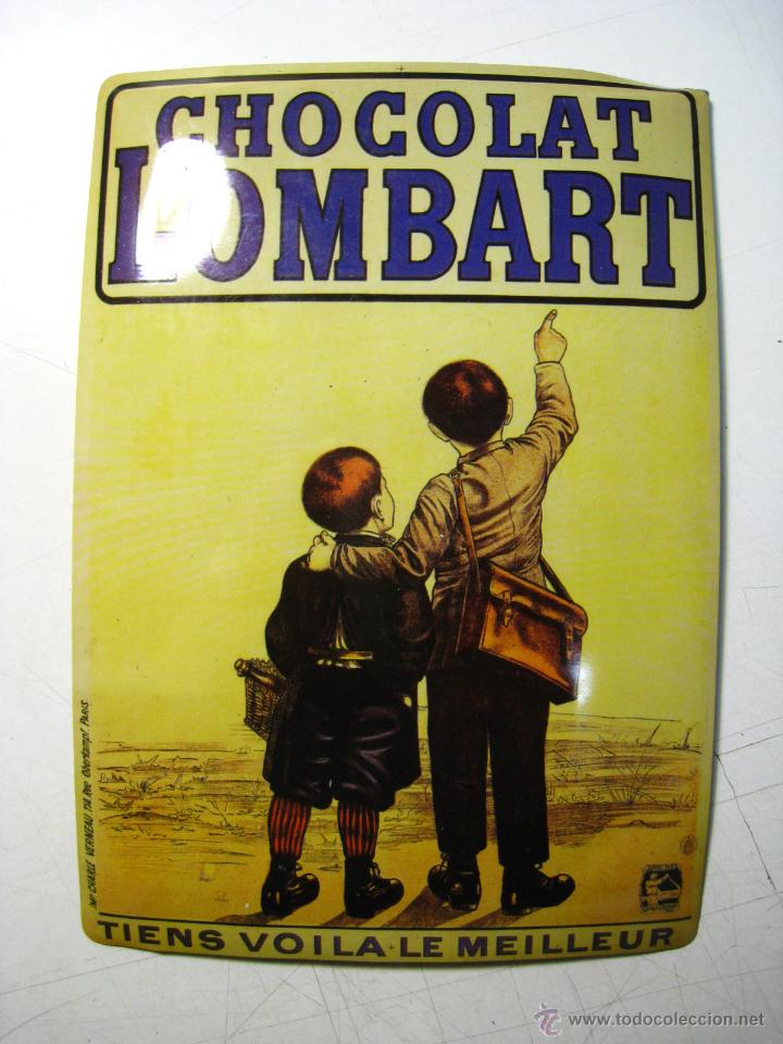 Affiches: CHOCOLAT LOMBART - PLACA METAL CON REPRODUCCION DE ANTIGUO CARTEL PUBLICITARIO