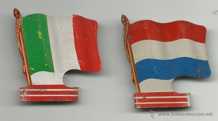 Affiches: ANTIGUAS BANDERAS DE CHAPA DE COLECCION DE PROPAGANDA DE ITALIA Y LUXEMBURGO 3,5 x 3,5 cm.PRENDEDOR