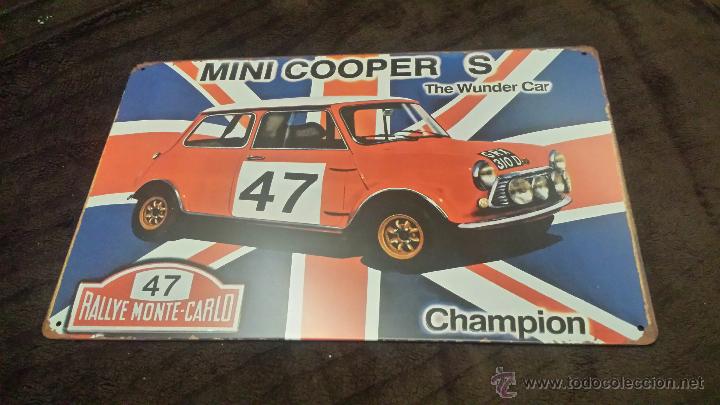 Plakate: CARTEL PLACA EN CHAPA VINTAGE COCHE  MINI COOPER S (THE WUNDER CAR ) CAMPE&Oacute;N RALLYE MONTE CARLO