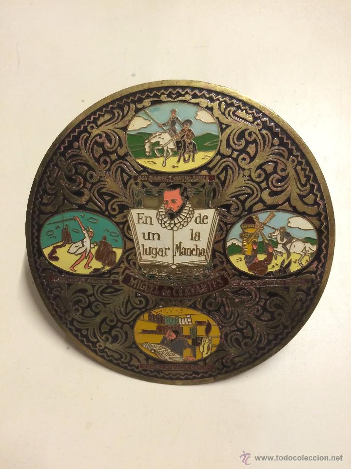 Affiches: PLACA METALICA ESMALTADA CON ESCENAS DEL QUIJOTE. 14x14. Placa. Bueno Placa met&aacute;lica esmaltada con