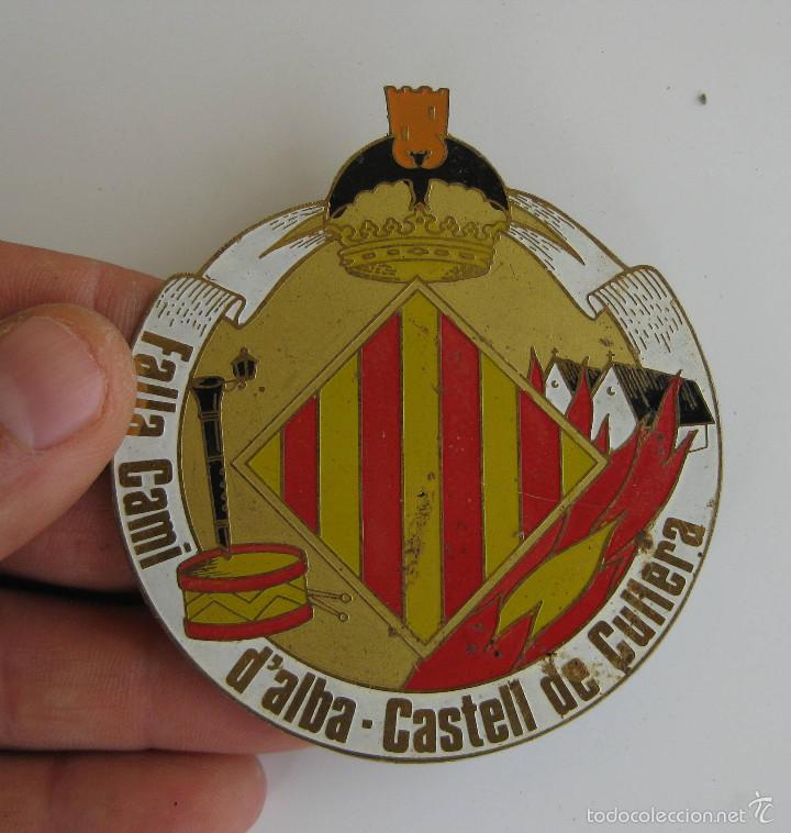 Carteles: PLACA INSIGNIA ESCUDO FALLA D&acute;ALBA CASTELL DE CULLERA - Foto 1