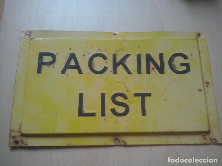 Posters: antiguo cartel chapa packing list - letras en relieve
