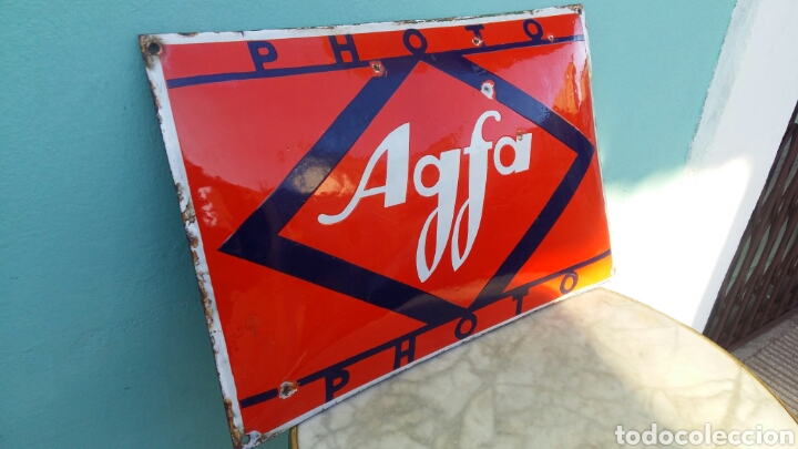 Carteles: Chapa - placa esmaltada abombada Agfa - Foto 2