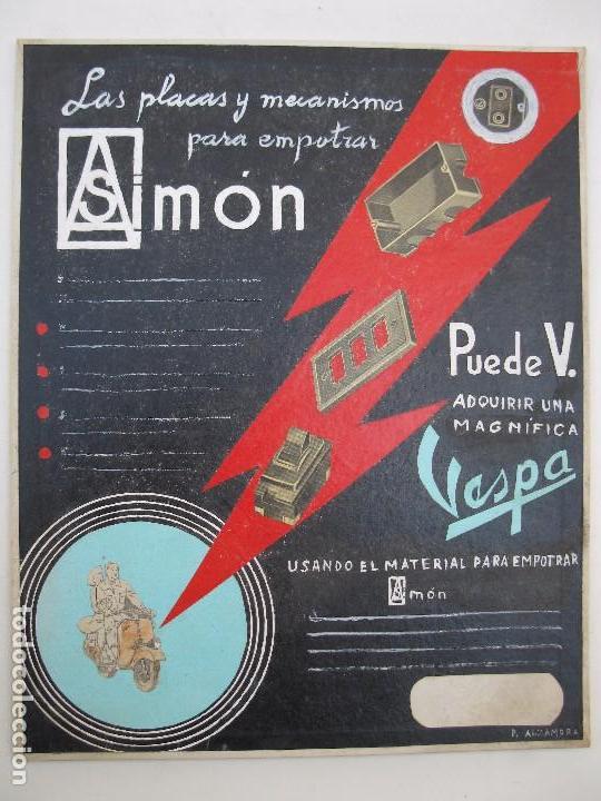 Affiches: CARTEL EXPOSITOR ORIGINAL HECHO A MANO - MAQUETA - SIM&Oacute;N MATERIAL EL&Eacute;CTRICO - A&Ntilde;OS 50/60.