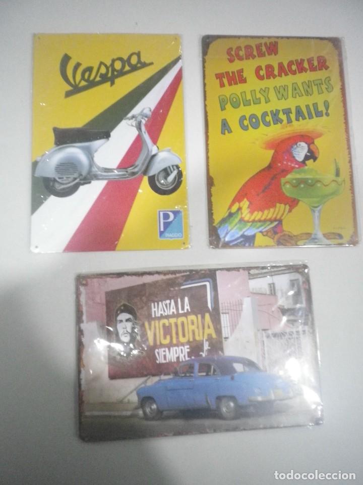 Affiches: 3 PLACAS METALICAS DE 30X15 CENTIMETROS MOTIVOS VESPA,  CHE GUEVARA,  CARIBE