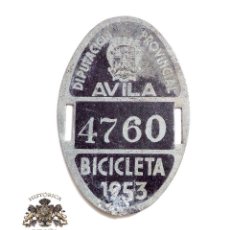 Carteles: PLACA (CHAPA) DE BICICLETA - ARBITRIO - TASAS DE RODAJE - 1953 - ÁVILA. Lote 116101707