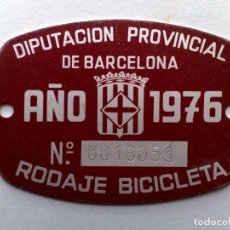 Carteles: CHAPA MATRICULA RODAJE BICICLETA,AÑO 1976 DE BARCELONA. Lote 248655435
