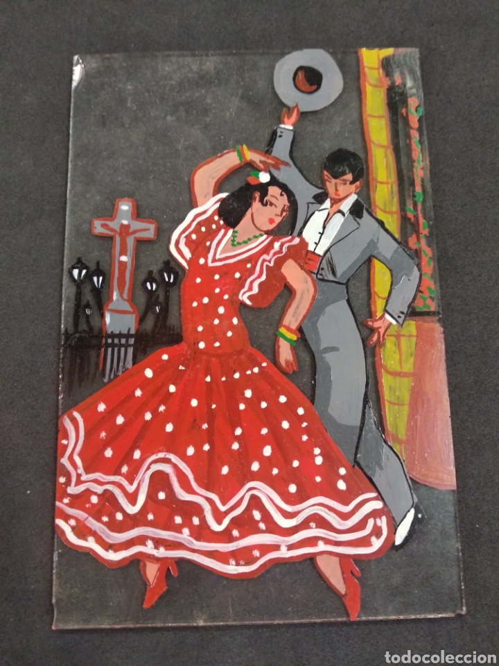 Plakate: Dibujo esmaltado pintado en cristal. Sevillanas