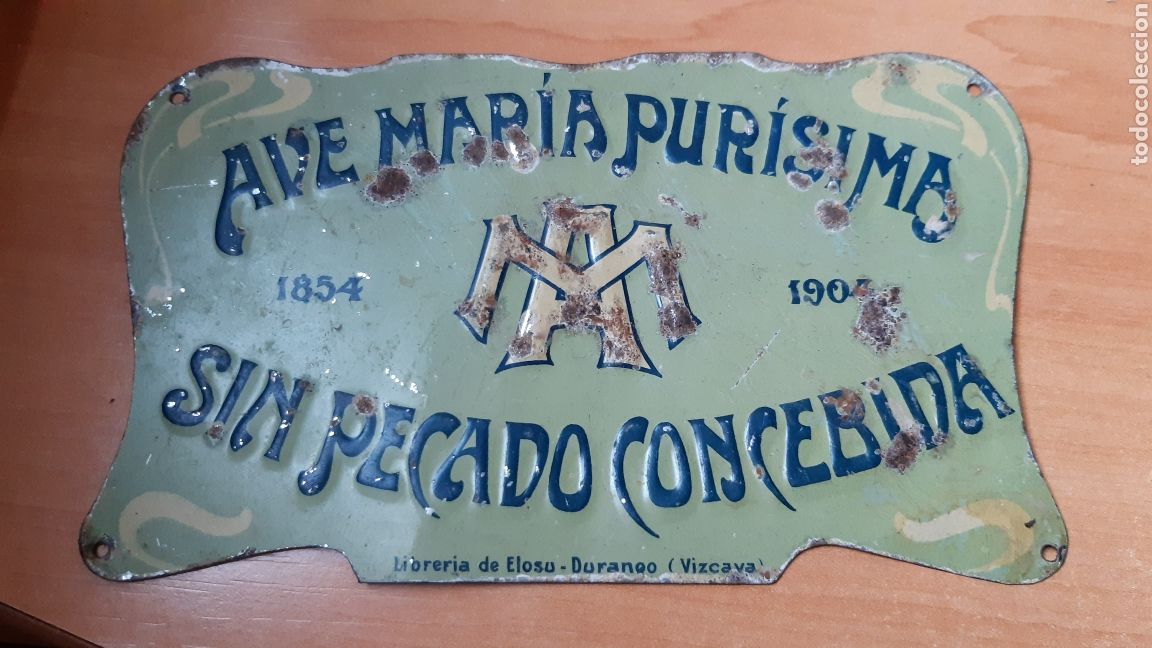 Affiches: antigua chapa litografiada ,Ave Mar&iacute;a Pur&iacute;sima sin pecado concebida 1854-1904 libreria de elosu -d