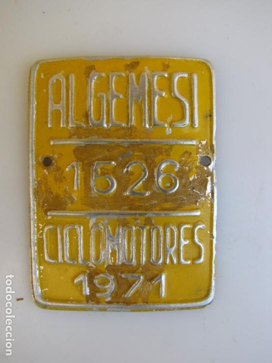 Affiches: 2- Chapa arbitrio ciclomotores Algemes&iacute; Valencia 1971