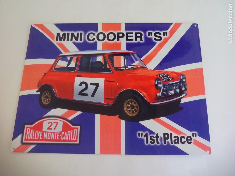 Affiches: MINI COOPER S. RALLY MONTE CARLO 27. 1ST PLACE. CHAPA METALICA CARTEL DE COCHE, 40 X 30 CM. PLAQUE