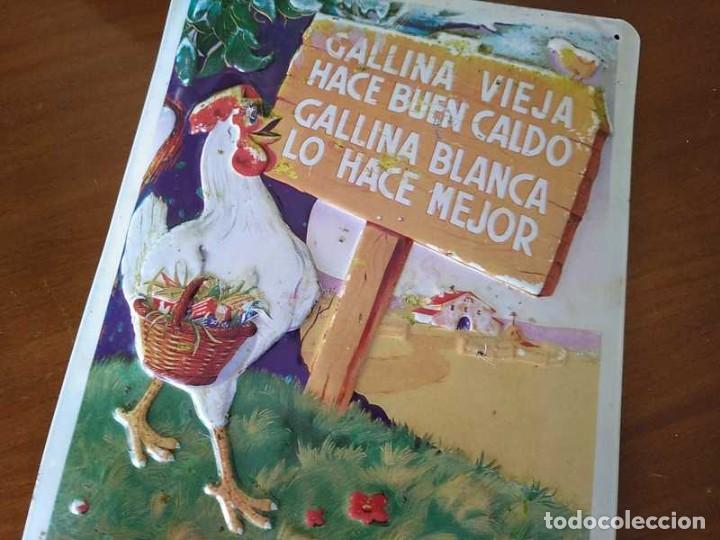 placa metalica caldo en cubitos gallina blanca - Comprar Carteles