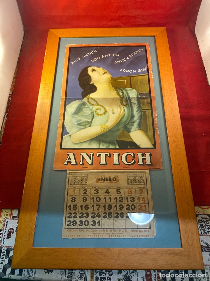 Affiches: CARTEL CON CALENDARIO ANTICH A&Ntilde;O 1.945 - ANIS, RON - A. ANTICH BRANDY - BARCELONA -