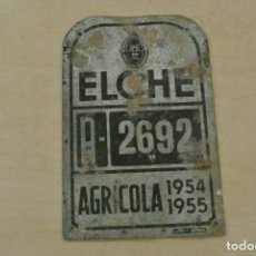 Carteles: MATRICULA DE CARRO A, 2692 , AÑO 1954-1955, ELCHE. Lote 289737068