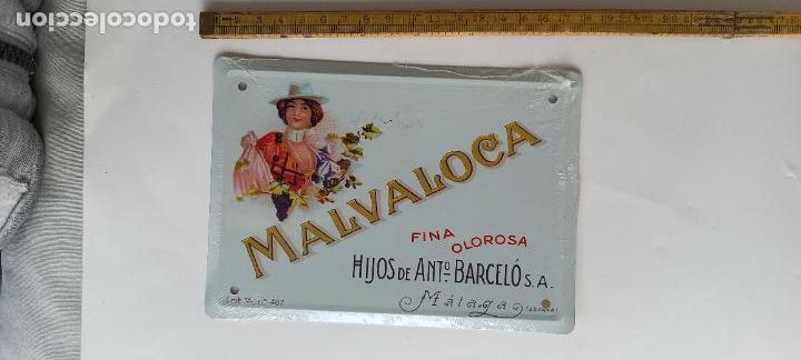 Plakate: MALVALOCA, M&Aacute;LAGA. VINO BARCELO. CARTEL DE CHAPA PUBLICITARIA 17,5 x12,5 CM LOS ANUNCIOS DE TU VIDA