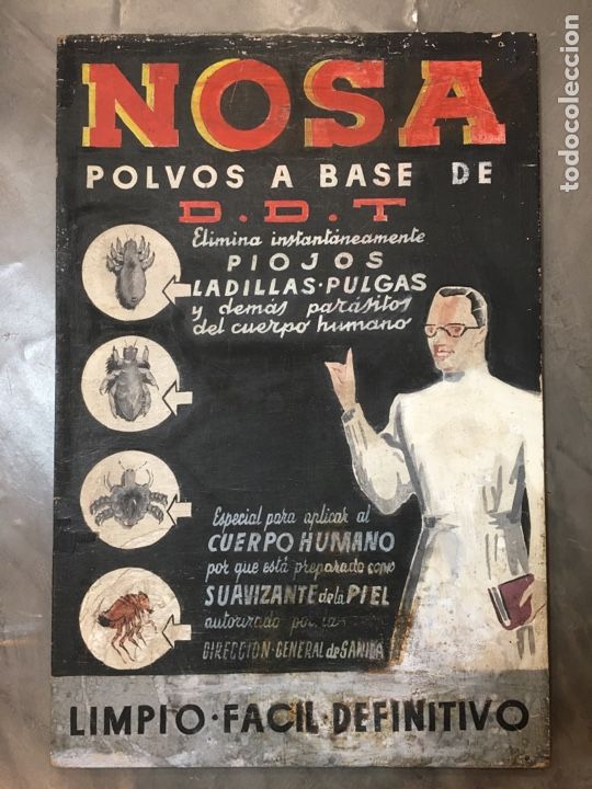 Affiches: CARTEL DE PUBLICIDAD ANTIGUO - PINTADO A MANO - NOSA POLVOS D.D.T. - PIOJOS