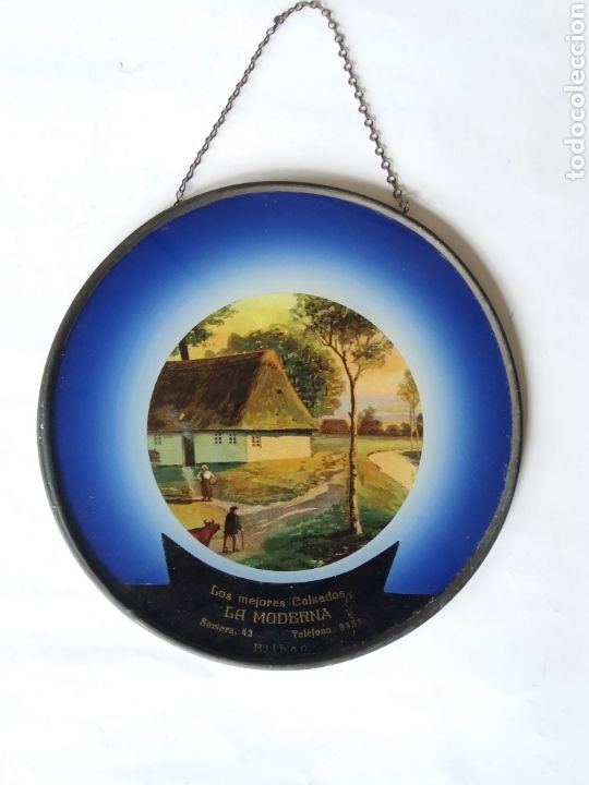 Affiches: CRISTAL PUBLICITARIO CALZADOS LA MODERNA CALLE SOMERA 43 BILBAO. REDONDO ENNARCADO. A&Ntilde;OS 30