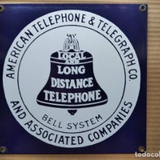Carteles: PLACA ESMALTADA AMERICAN TELEPHONE&TELEGRAPH CO.,LOCAL-LONG DISTANCE TELEPHONE BELL SYSTEM (DESCRIPC. Lote 359167965