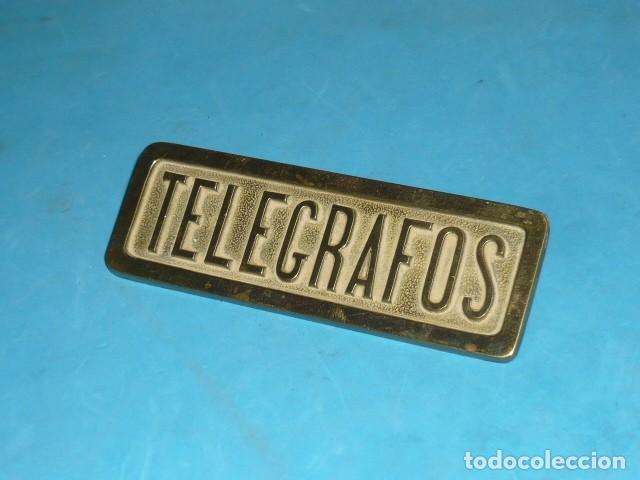 Carteles: Antigua Chapa Telegrafos en bronce - Foto 1