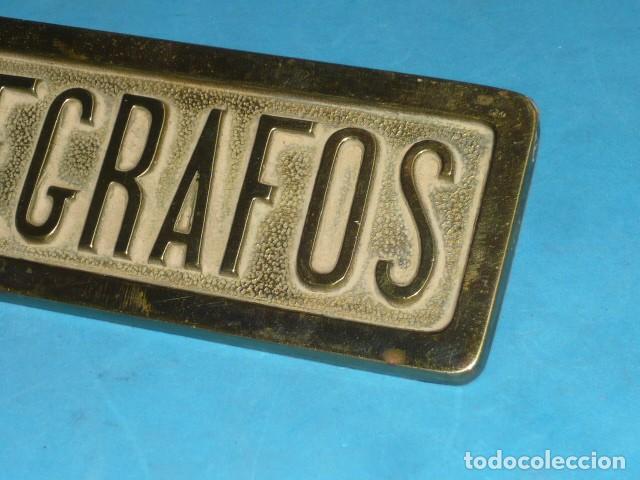 Carteles: Antigua Chapa Telegrafos en bronce - Foto 2