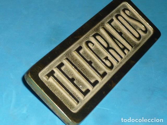 Carteles: Antigua Chapa Telegrafos en bronce - Foto 3