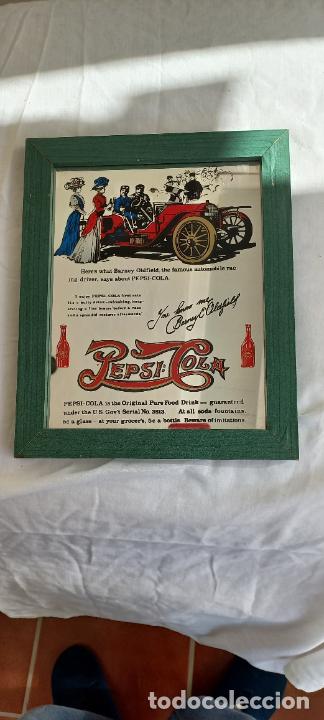 Posters: PEPSI COLA. PILOTO BARNEY OLDFIELD. ROJO. CUADRO ESPEJO CARTEL PUBLICITARIO PARA PUB BAR 29,5x24,5cm