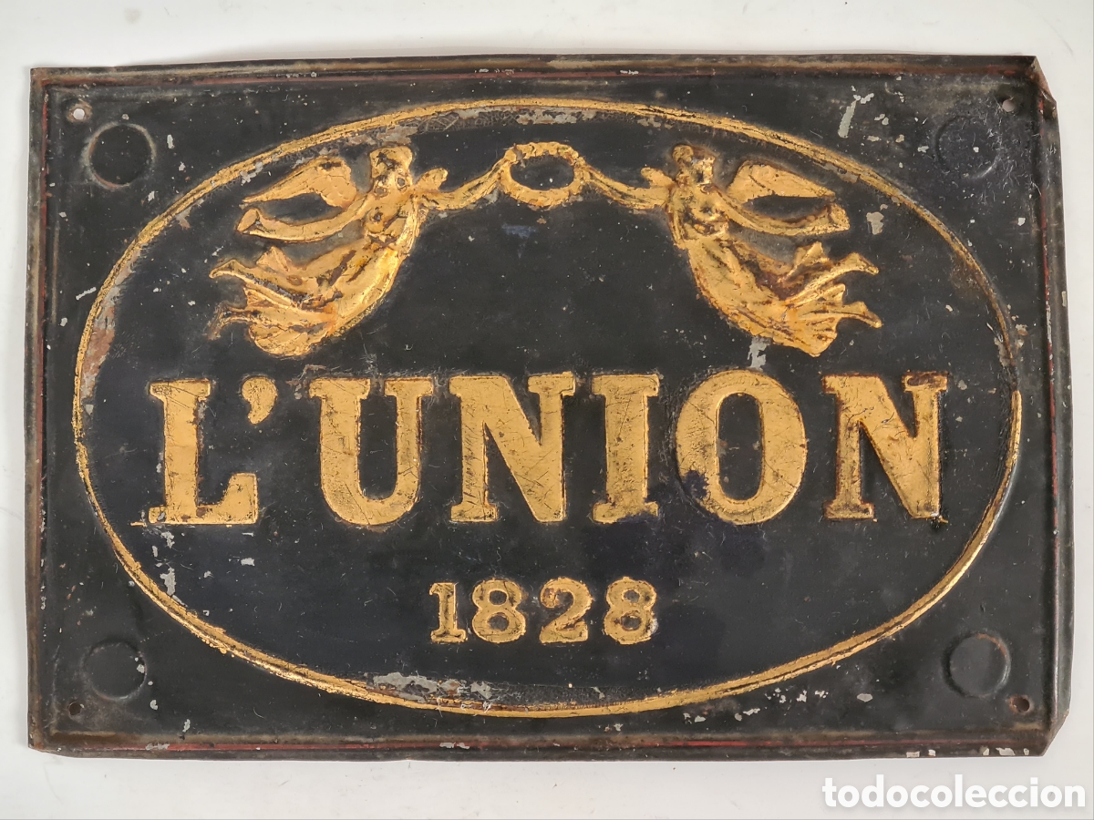 Plakate: Antiguo Cartel Placa Met&aacute;lica Publicidad Agencia Seguros L'Union 1828 - Decoraci&oacute;n