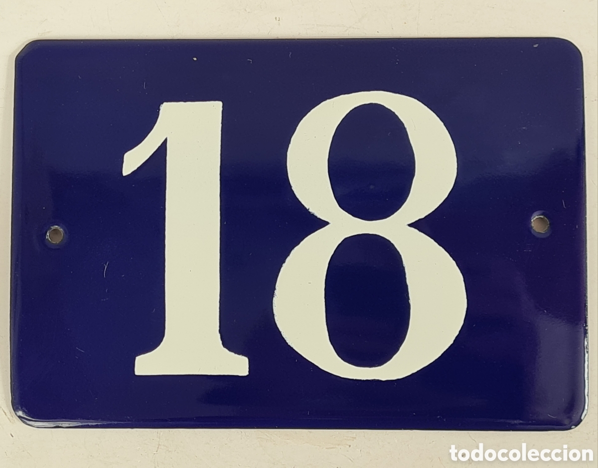 Plakate: Placa met&aacute;lica Esmaltada N&uacute;mero de Calle Dieciocho 18 - Decoraci&oacute;n Hierro Vintage