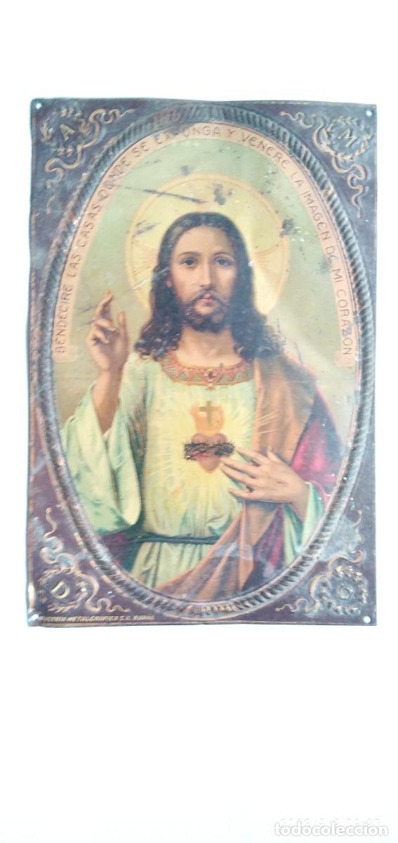 Plakate: ANTIGUA CHAPA LITOGRAFIADA,PLA UNION DEL S.CORAZON DE JESUS Y DE S.CORAZON DE MARIA,VALENCIA.