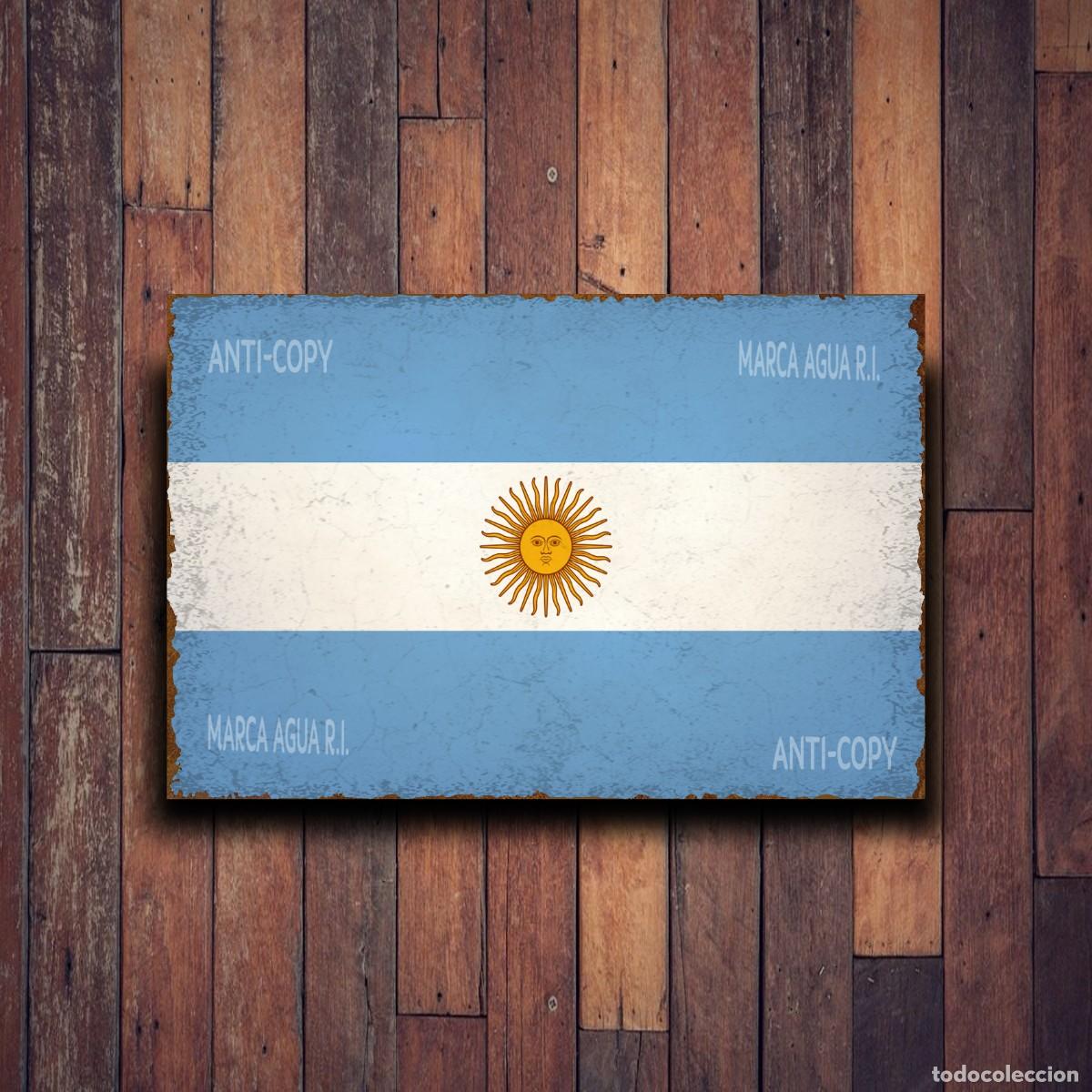 Plakate: Espectacular PLACA met&aacute;lica dedicada a BANDERA de ARGENTINA - DECORATIVA METAL CARTEL