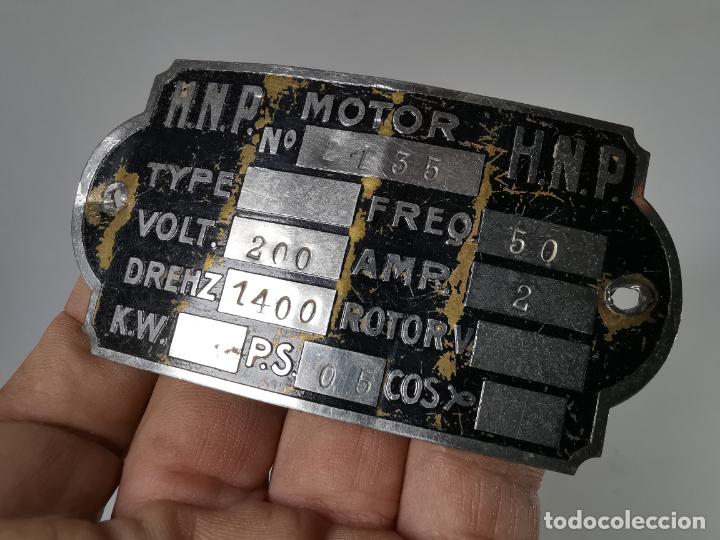 Affiches: ANTIGUA PLACA IDENTIFICATIVA DE BRONCE DE MOTOR ELECTRICO-ELECTRICIDAD-CHAPA-INDUSTRIAL.H.N.P