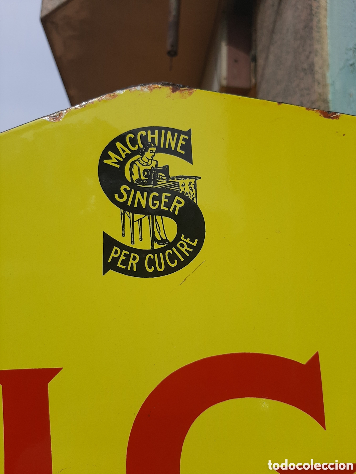 Carteles: Chapa esmaltada doble cara SINGER 1950 - Foto 2