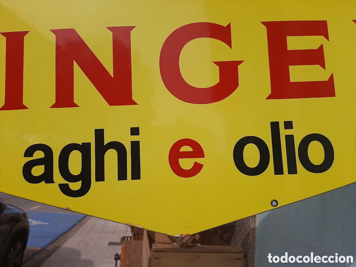 Carteles: Chapa esmaltada doble cara SINGER 1950 - Foto 3