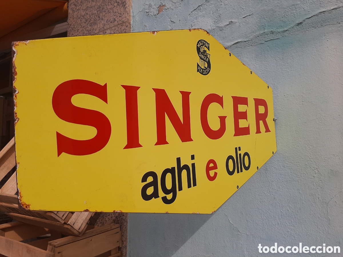 Carteles: Chapa esmaltada doble cara SINGER 1950 - Foto 4